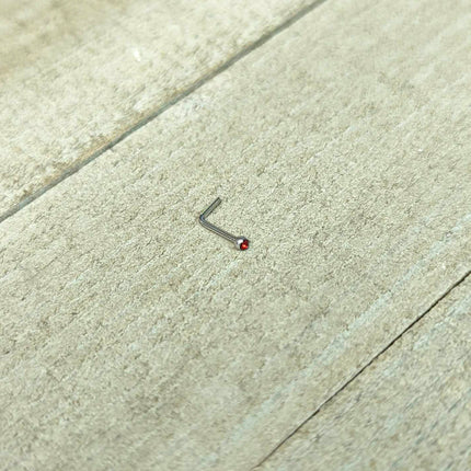 20G Stainless Steel Ruby Red Gem Micro Nose Ring L-Shaped