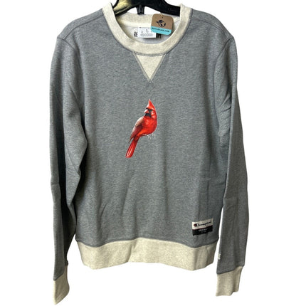 New Hand Printed Womens Small Red Cardinal Bird Long Sleeve Heathered Sweatshirt