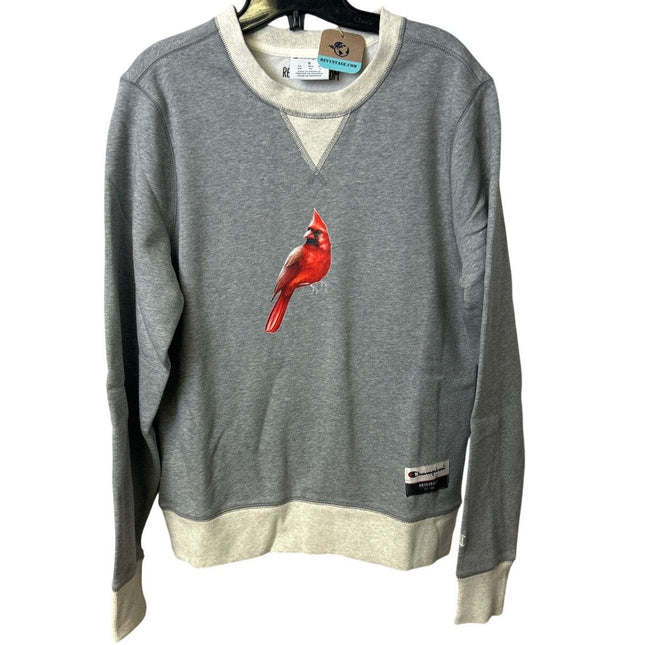 New Hand Printed Womens Small Red Cardinal Bird Long Sleeve Heathered Sweatshirt