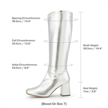 Dream Pairs Womens Size 6 Shiny Silver 3" Block Heel Zip Up Knee High Gogo Boots