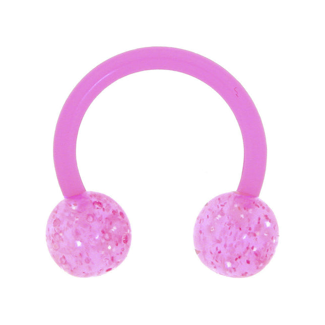 14G 3/8 Bioplast Pink Glitter Ball Horseshoe Circular Barbell
