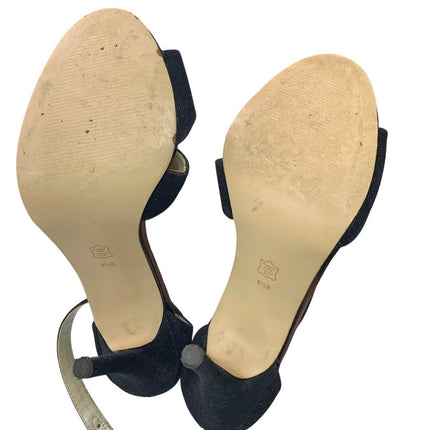 Caparros Womens 8.5 Metallic Black 4.5" Heels Open Toe Leather Ankle Strap Shoes