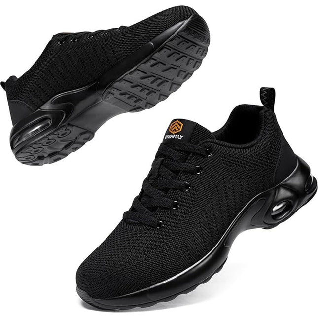 New DYKHMILY Womens Size 9W Wide Black Mesh Steel Toe Lace Up Safety Work Shoes