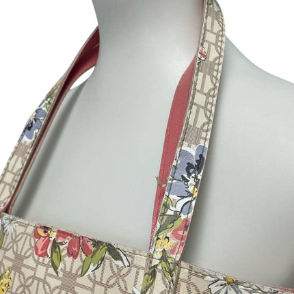 Blue Pink Daisy Flower Floral Trellis Vinyl Double Handle Tote Bag Handbag Purse