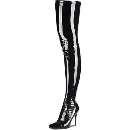 Camssoo Womens Size 8 Black Faux Patent Leather 4" Heel Above-The-Knee Boots