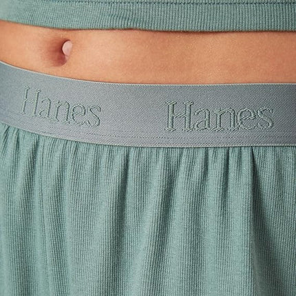 New 2 Pair Hanes Womens XS Green Blue Ribbed Super Soft Lounge Sleepwear Shorts