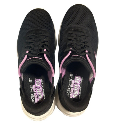 New Skechers Womens Size 7.5 Black Pink Mesh Hands Free Slide On Swift Fit Shoes