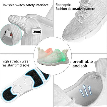 New Shinmax Mens Size 10 White Light Up LED Sneakers Round Toe Rechargable Shoes