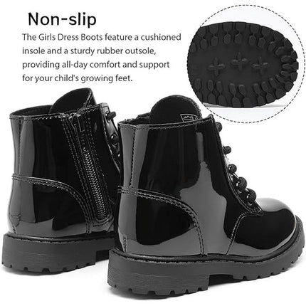 Girls Size 10 Black Patent Leather Lace Up Size Zip Ankle Combat Dressy Boots