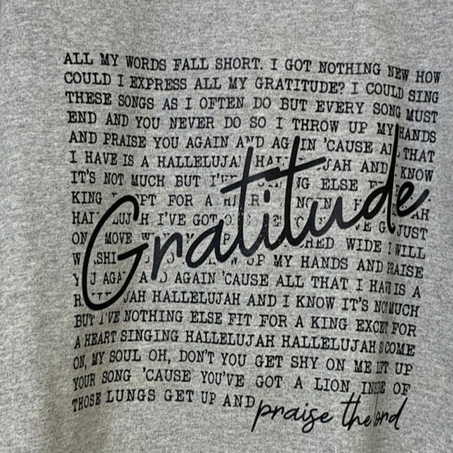 Upcycled Hand Printed Mens Large Gratitude Bible Quote Long Sleeve Sweatshirt