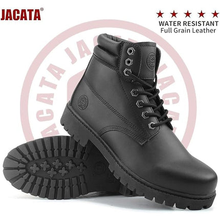 Jacata Mens Size 10 Black Faux Leather Work Lace Up Round Toe Rubber Sole Boots