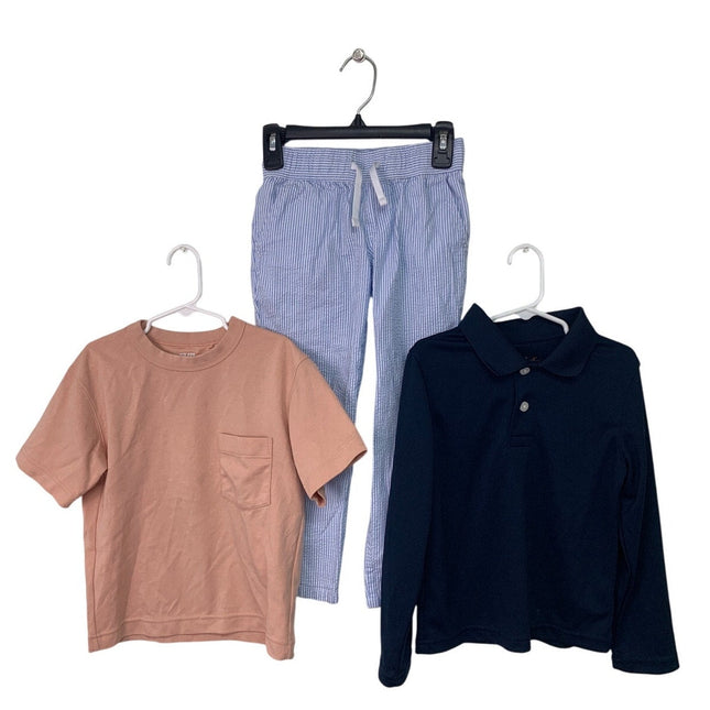 Lot of 3 New Girls XS (5/6) Striped Pants Short Long Sleeve Polo Tee Shirt