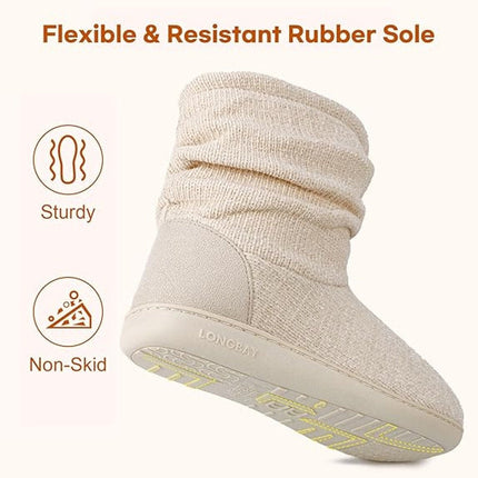 LongBay Womens Size 9-10 Cream Ankle Boot Slippers Closed Round Toe House Shoes