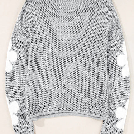 60s Flower Drop Shoulder Hollow Knit Top Light Grey -Femstylo