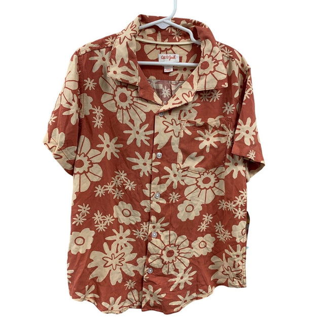 2 New Cat & Jack Boys Medium (8) Short Sleeve Floral Melon Button Up Shirts