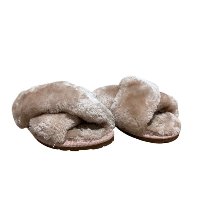 Crazy Lady Womens Size 7/8 Pale Pink Fuzzy Plush Memory Foam Cross Band Slippers