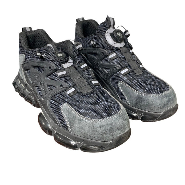 Qingruipai Mens 10.5 Black Mesh Steel Toe Puncture Proof Tightening Button Shoes