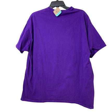 Upcycled Hand Printed Mens XL Purple Pine Cone Cotton Crew Neck Tee Shirt