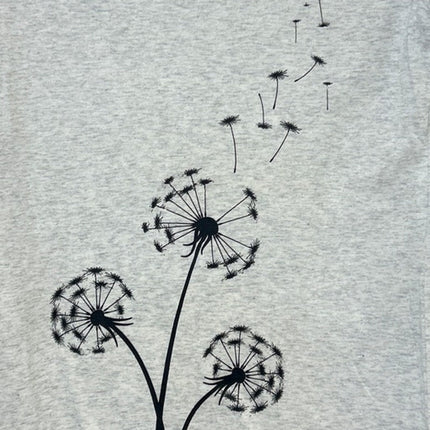 New Hand Printed Womens Large Dandelion Make A Wish Long Sleeve Tee Shirt