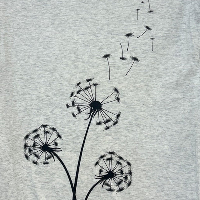 New Hand Printed Womens Large Dandelion Make A Wish Long Sleeve Tee Shirt