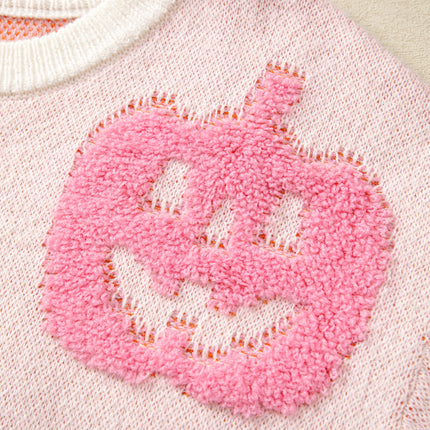 Beige Halloween Cute Pumpkin Pattern Sweater
