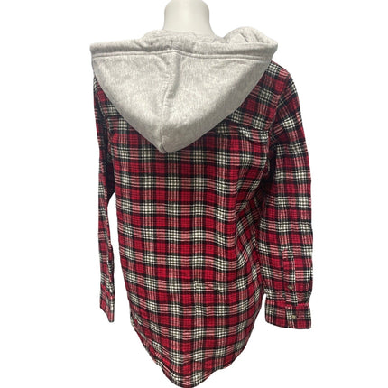 New Time and Tru Womens Medium Long Sleeve Plaid Flannel Cotton Blend Hoodie