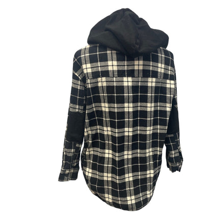 Forever 21 Womens Small Button Up Lined Hooded Plaid Shirt Hoodie Jacket