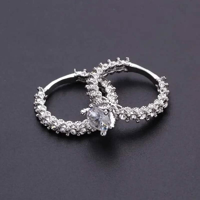 2-Piece Set: Fashionable Engagement Rings Adorned with Full Rhinestones