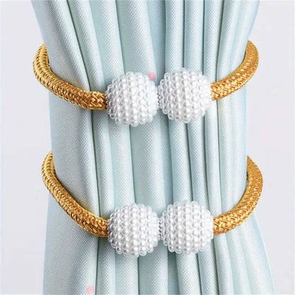 2-Pieces: Magnetic Curtain Tiebacks with Faux Pearls