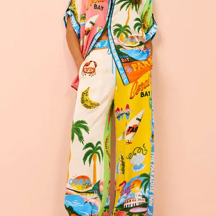 Beach Printed Lapel Shirt Pants Suits