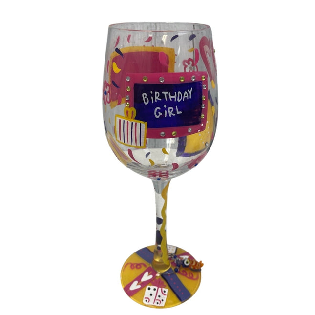 Lolita Birthday Girl Cocktail Recipe Bottom Painted Collectible Clear Wine Glass