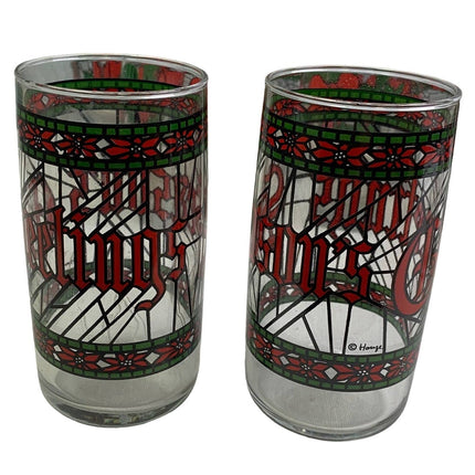 Lot of 11 Vintage Footed Christmas Wreath Candle Seasons Greetings Drink Glasses