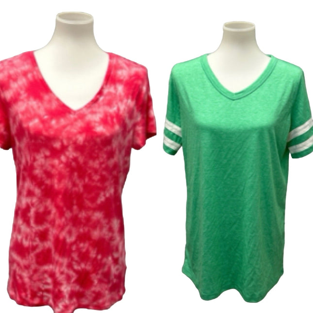 Lot of 2 Faded Glory Womens Large Short Sleeve V-Neck PolyCotton Tee Shirts