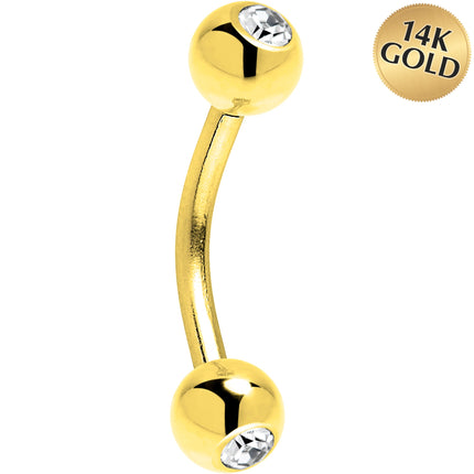 Solid 14k Yellow GOLD Cubic Zirconia Eyebrow Ring 16G 5/16 3mm