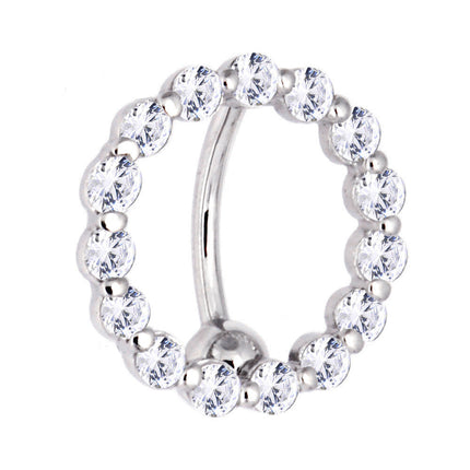 16G Solid 14k White Gold Reverse Zirconia Circle Belly Ring