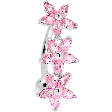 16G Solid 14k White Gold Pink Reverse Cubic Zirconia Lily Drop Belly Ring