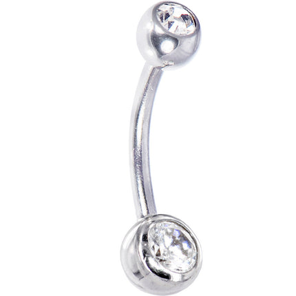 16G Solid 14k White Gold Cubic Zirconia Double Gem Belly Ring