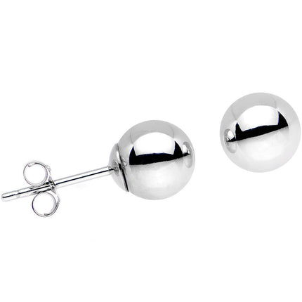 Solid 14K White Gold 6mm BALL Stud Earrings