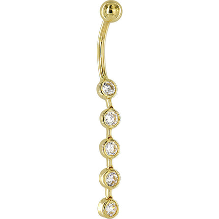 16G Solid 14K Yellow Gold Paragon Cubic Zirconia Drop Belly Ring