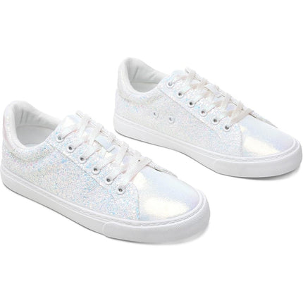 Aisfaes Womens Size 9 Rainbow Confetti Glitter White Lace Up Low Top Sneakers