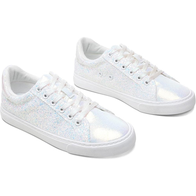 Aisfaes Womens Size 9 Rainbow Confetti Glitter White Lace Up Low Top Sneakers