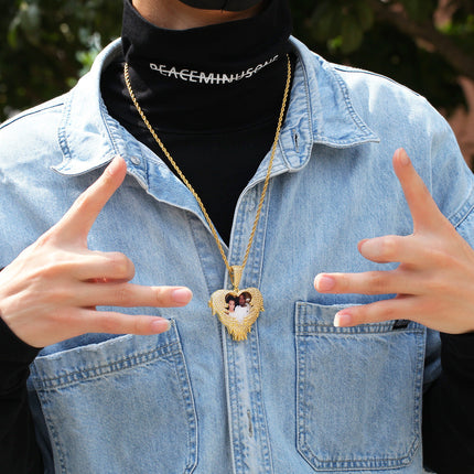 Zircon Heart Pendant DIY Flip Top Inlaid Zircon Photo Hip Hop Pendant