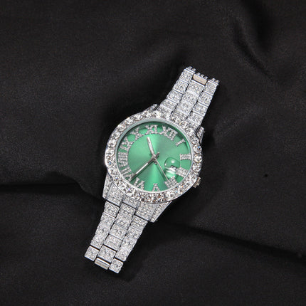 Hip-hop watch with Roman numerals and diamonds, large dial
