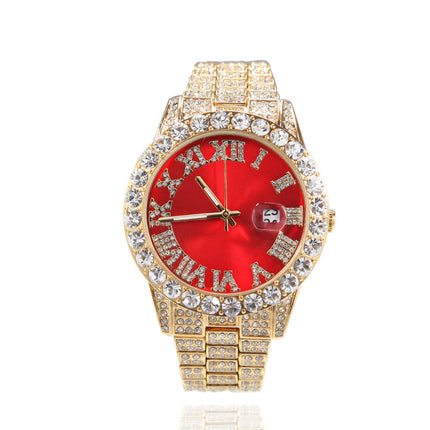 Hip-hop watch with Roman numerals and diamonds, large dial