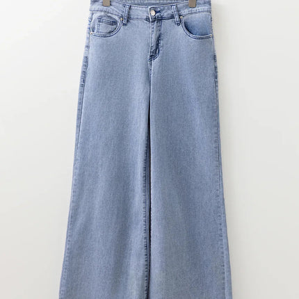Beau Blue Button Zip High Waist Flared Hem Jeans