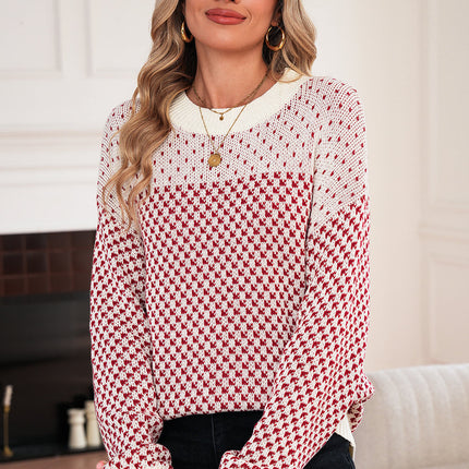 Red Colorblock Bishop Sleeve Knit Sweater