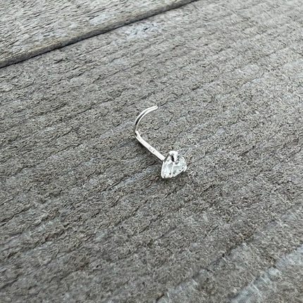 Sterling Silver 925 Clear CZ Heart Nose Ring