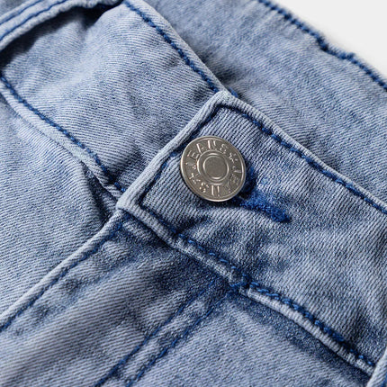 Beau Blue Button Zip High Waist Flared Hem Jeans