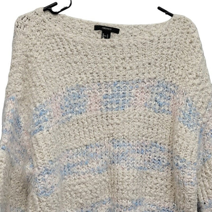 Forever 21 Womens Large Pastel Long Sleeve Striped Crew Neck Fuzzy Knit Sweater