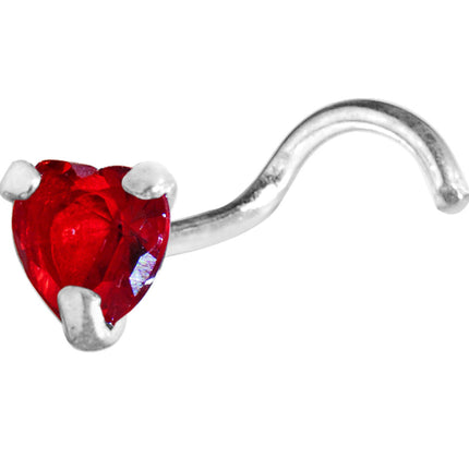 Sterling Silver 925 Light Siam CZ Heart Nose Ring
